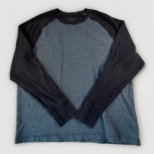LL Bean Sweatshirt Mens XL Blue Gray Heather Raglan Crewneck Fitted Pullover
